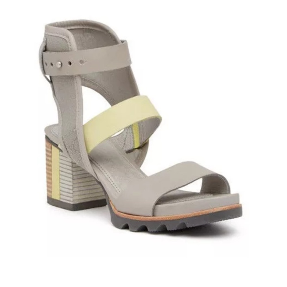 Sorel Addington Cuff Leather Canvas Sandals in Dove/Zest